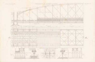 Weichselbrücke, Graudenz: Grundriss, Schnitt, Details Fahrbahn (aus: Atlas zur Zeitschrift für Bauwesen, hrsg. v. G. Erbkam, Jg. 32, 1882)