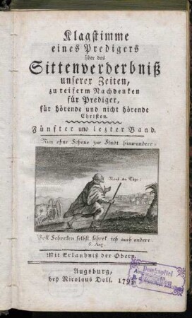 5: Klagstimme eines Predigers über das Sittenverderbniß unserer Zeiten. Fünfter und lezter Band