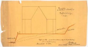 St. Laurentius, Rudersdorf bei Wilnsdorf: Profilzeichnung der Kirche mit Terrainregulierung (Variante) 1:100