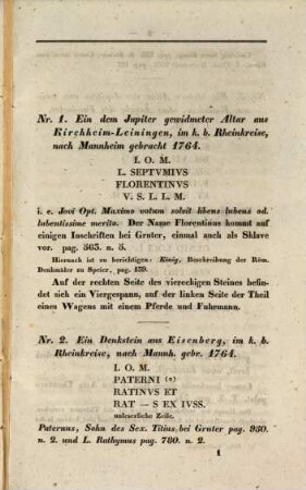 Das grossherzogliche Antiquarium in Mannheim, 1. Beschreibung der 87 meistens römischen Denksteine