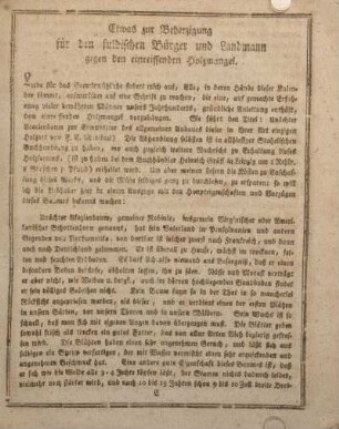 Etwas zur Beherzigung für den fuldischen Bürger und Landmann gegen den einreissenden Holzmangel.