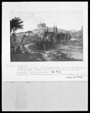 Ansicht der Stadt Marburg mit Blick auf das Landgrafenschloss und die Elisabethkirche