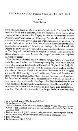 Die Heuern Hamburger Seeleute 1760 - 1860
