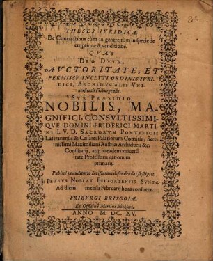 Theses iurid. de contractibus cum in genere, tum in specie de emptione et venditione