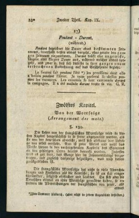 330-340, Zwölftes Kapitel. Von der Wortfolge (Arrangement des mots.)