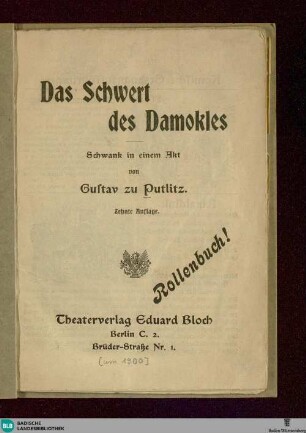 Das Schwert des Damokles : Schwank in einem Akt