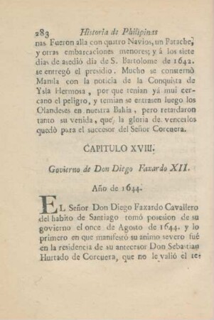 Capitulo XVIII. Govierno de Don Diego Faxardo XII.