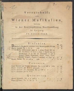 Verzeichniss von Wiener Musikalien, welche in der Breitkopfischen Buchhandlung in Leipzig zu haben sind