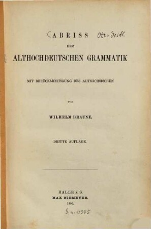 Abriss der althochdeutschen Grammatik mit Berücksichtigung des Altsächsischen