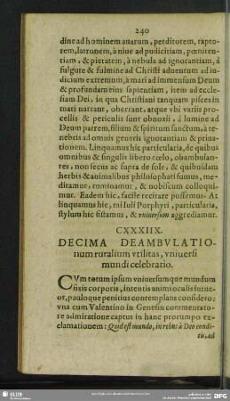CXXXIIX. Decima Deambulationum ruralium utilitas: universi mundi celebratio