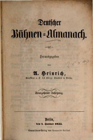 Deutscher Bühnenalmanach. 19, 19. 1855