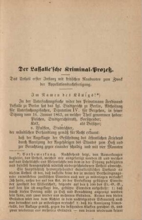 Der Lassalle'sche Kriminal-Prozeß.
