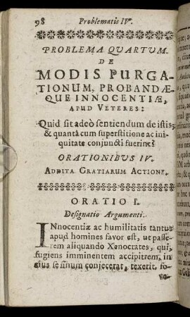 Problema Quartum. De Modis Purgationum, Probandæque Innocentiæ, Apud Veteres.