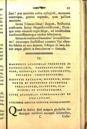 IV. [Oratio Excellentissimi Ioannis Christiani Kerstens, Ordinis Medicorum Pro-Decani.]