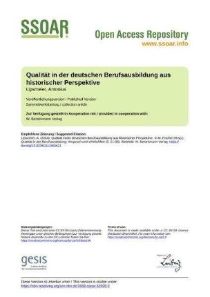 Qualität in der deutschen Berufsausbildung aus historischer Perspektive