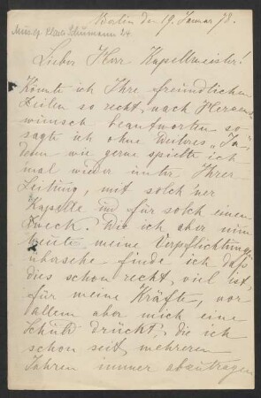 Brief an Franz Wüllner : 19.01.1878