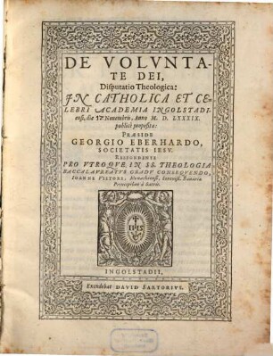 De Volvntate Dei Disputatio Theologica