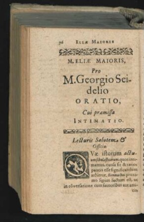 Pro M. Georgio Seidelio Oratio, Cui praemissa Intimatio.