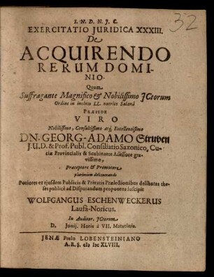 Exercitatio Iuridica XXXIII. De Acquirendo Rerum Dominio