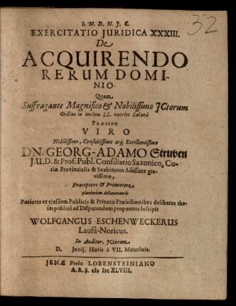 Exercitatio Iuridica XXXIII. De Acquirendo Rerum Dominio