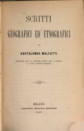 Scritti geografici ed etnografici