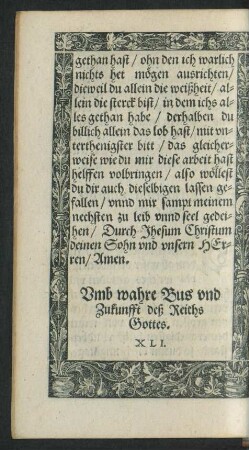 Umb wahre Bus und Zukunfft deß Reichs Gottes.