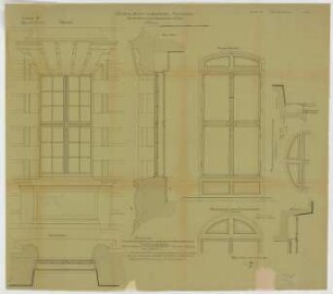 Thiersch, Friedrich von; München; Justizpalast - Fenster EG (Grundriss, Schnitte, Ansichten)