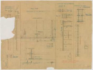 Thiersch, Friedrich von; München, Romanstr. 13; Villa von Hösslin - Unterzug des Dachbinders, Unterzug über dem Vorplatz u. Untzerzug der Turmwand Nord (Schnitte)