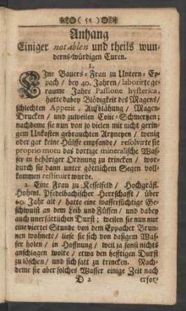 Anhang Einiger notablen und theils wunderns-würdigen Curen