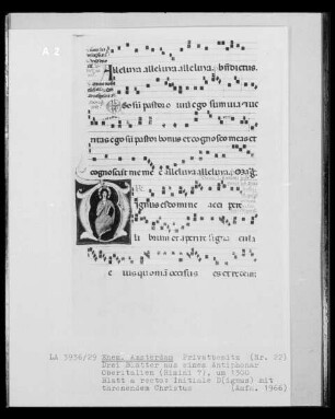 Blatt aus einem Antiphonar, Blatt a recto: Initiale D mit thronendem Christus