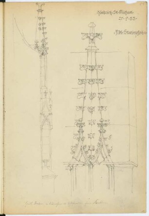 St. Michaelskapelle, Kiedrich: Ansicht, Detail nördlicher Strebepfeiler (aus: Skizzen- und Fotoalbum 2)