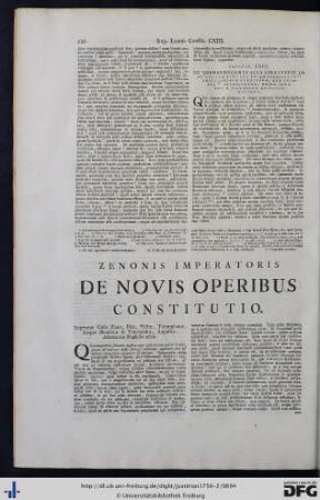 Zenonis Imperatoris De Novis Operibus Constitutio.