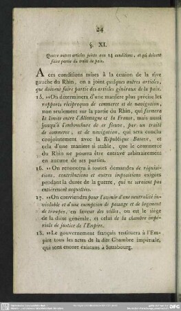 §. XI. Quatre autres articles joints aux 14 conditions, et qui doivent faire partie du traité paix