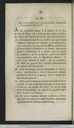 §. XI. Quatre autres articles joints aux 14 conditions, et qui doivent faire partie du traité paix