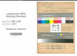 Entnazifizierung Heinrich Stratmann , geb. 14.12.1884 (Steiger)
