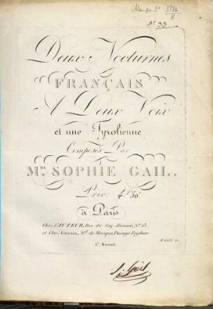 Deux Nocturnes français : à 2 voix. Et une tyrolienne