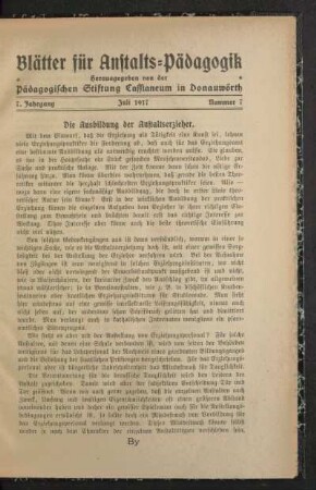 ¬Die¬ Ausbildung der Anstaltserzieher