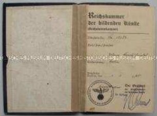 Mitgliedsausweis der Reichskammer der bildenden Künste - Reichskulturkammer - für Johann Kampschnieder; Berlin, 1. Jan. 1934