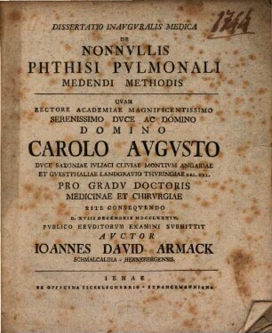 Dissertatio Inavgvralis Medica De Nonnvllis Phthisi Pvlmonali Medendi Methodis