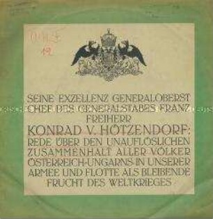 Rede Conrad von Hötzendorfs zum ersten Weltkrieg, Plattenhülle