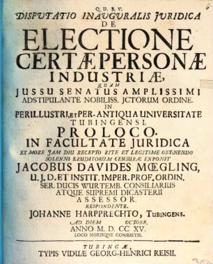 Disputatio Inauguralis Juridica De Electione Certae Personae Industriae