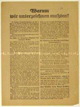 Flugblatt über die Gründe zur Unterzeichnung des Versailler Vertrages