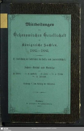 Nachtr.: 5.1886: Bibliothek der Ökonomischen Gesellschaft im Königreiche Sachsen : Zugänge vom ...