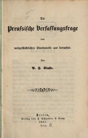 Die preussische Verfassungsfrage