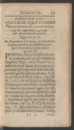 Exercitatio XXXII. Quator Quaestiones Philosophicas Continens