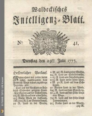 No. 41. Dienstag den 29ten Julii 1777