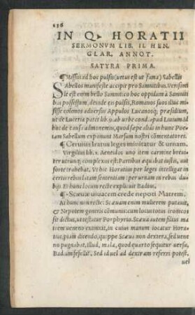 In Q. Horatii Sermonum Lib. II. Hen. Glar. Annot.