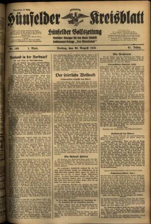 Erste Ausgabe vom Freitag, den 30. August 1935.