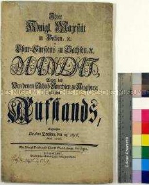 Mandat von Kurfürst Friedrich August I. (der Starke) von Sachsen betreffend den Aufstand der Schuh-Knechte zu Augsburg