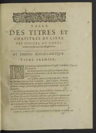 Table des titres et chapitres